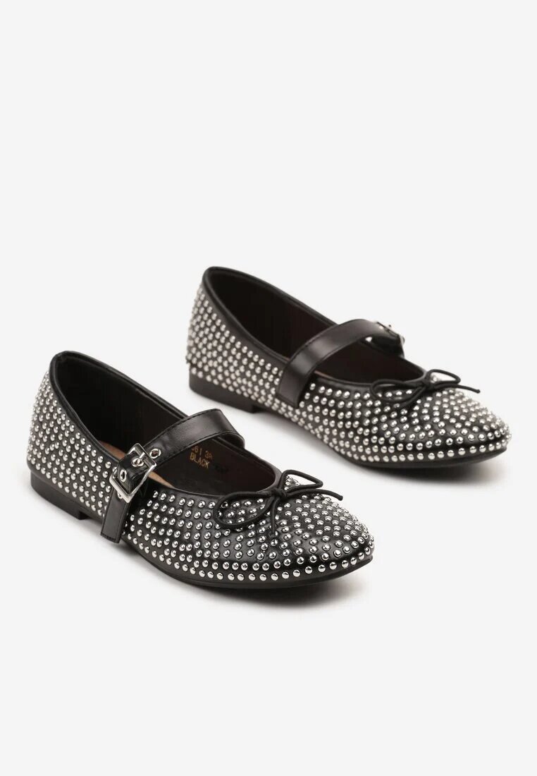 ideal Balerini Negre Mary Jane Decorate cu fundă și zirconii Lurisellia