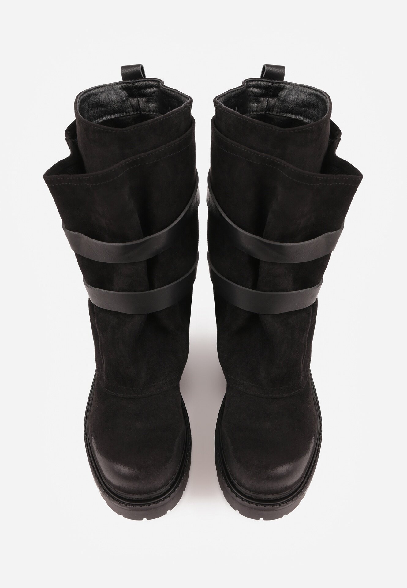 ideal Botine biker cu carâmb stratificat decorate cu două curele și catarame Cressa Negre