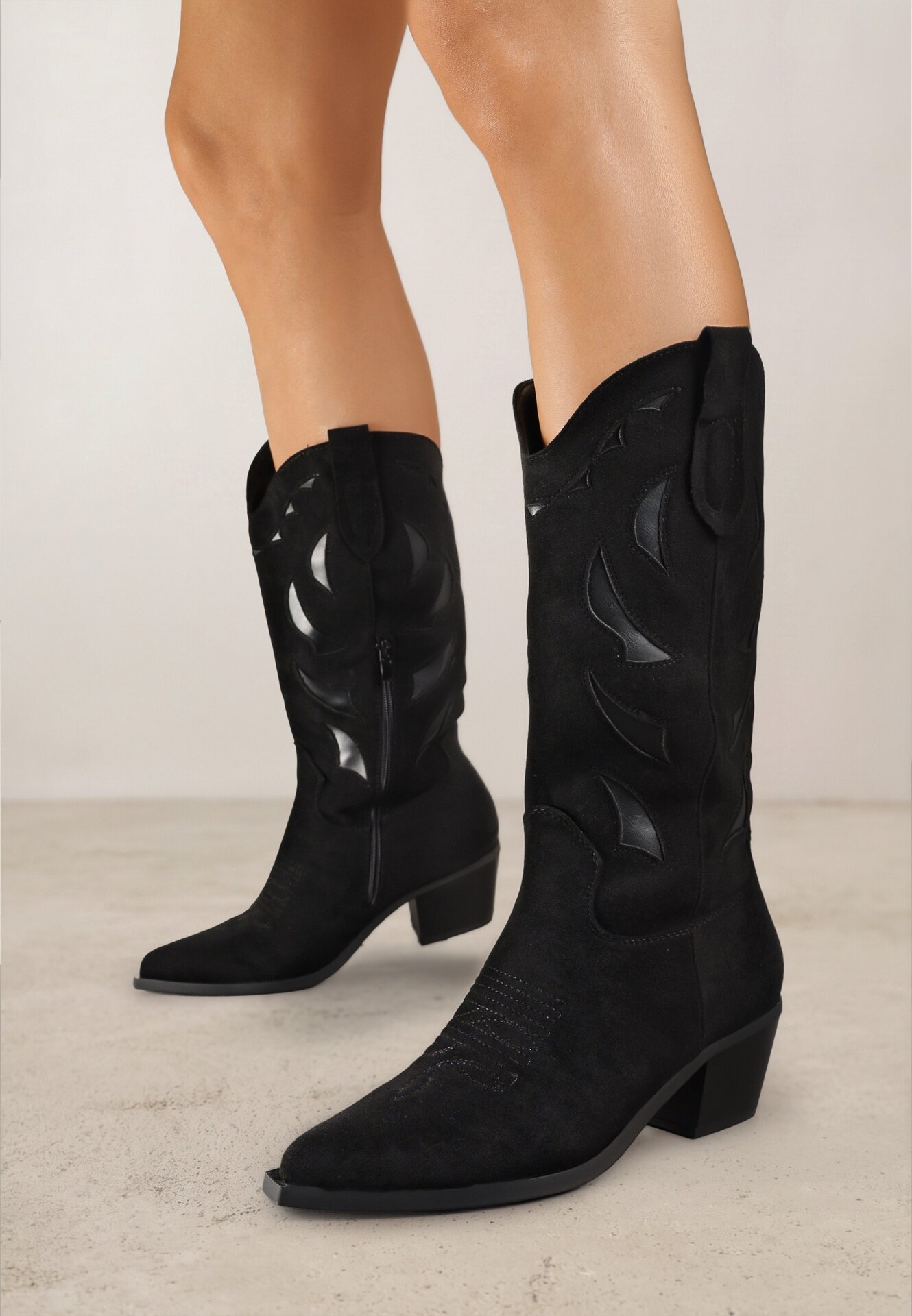 ideal Botine Negre cu Toc Conic în Stil Western decorate cu Motive Geometrice Latiresa