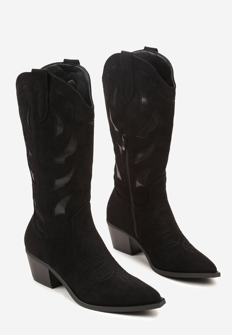 ideal Botine Negre cu Toc Conic în Stil Western decorate cu Motive Geometrice Latiresa