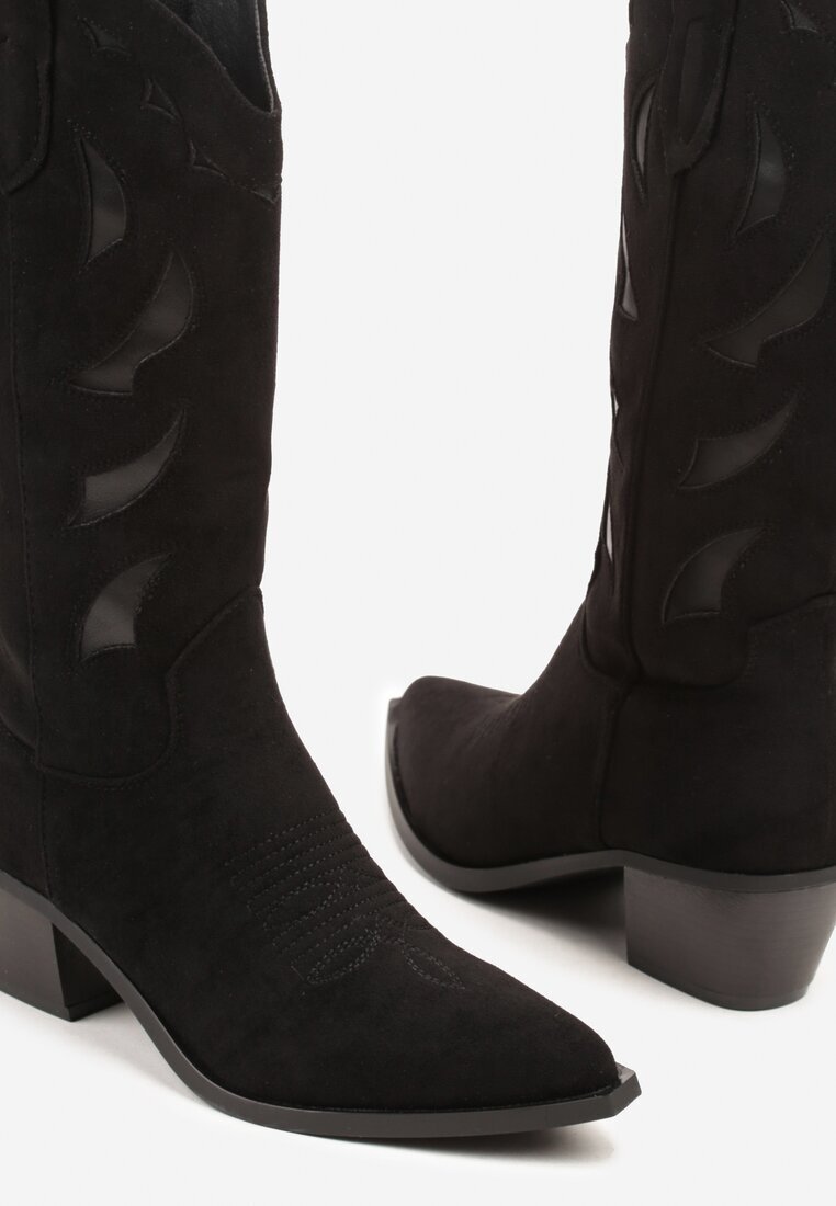 ideal Botine Negre cu Toc Conic în Stil Western decorate cu Motive Geometrice Latiresa