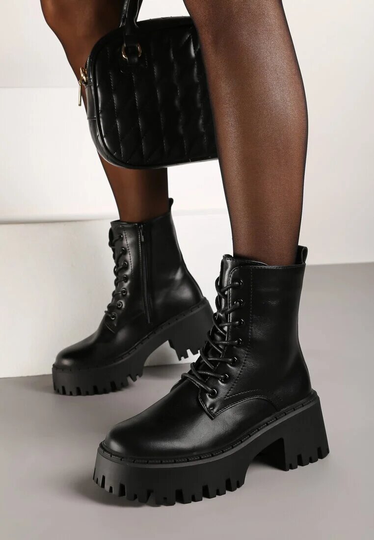 ideal Botine Negre în stil worker cu platformă masivă Aidana