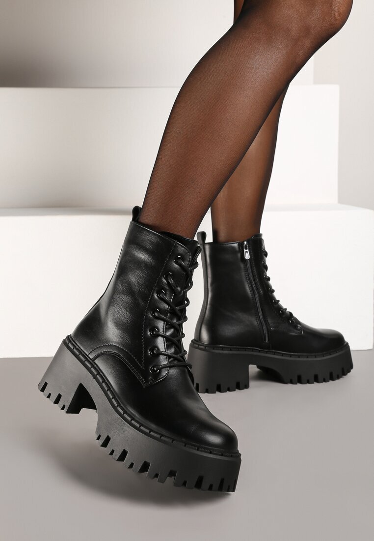 ideal Botine Negre în stil worker cu platformă masivă Aidana