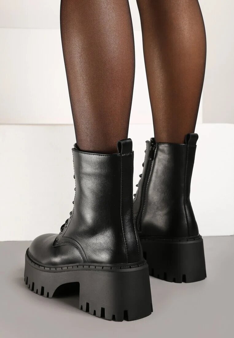ideal Botine Negre în stil worker cu platformă masivă Aidana