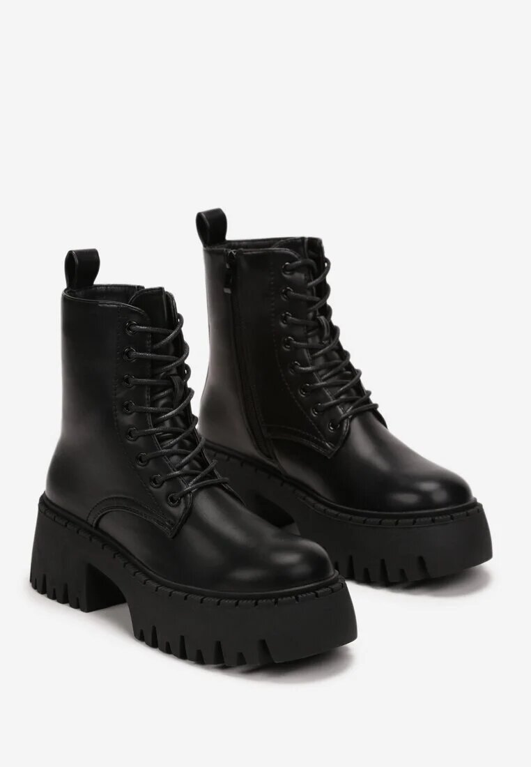 ideal Botine Negre în stil worker cu platformă masivă Aidana