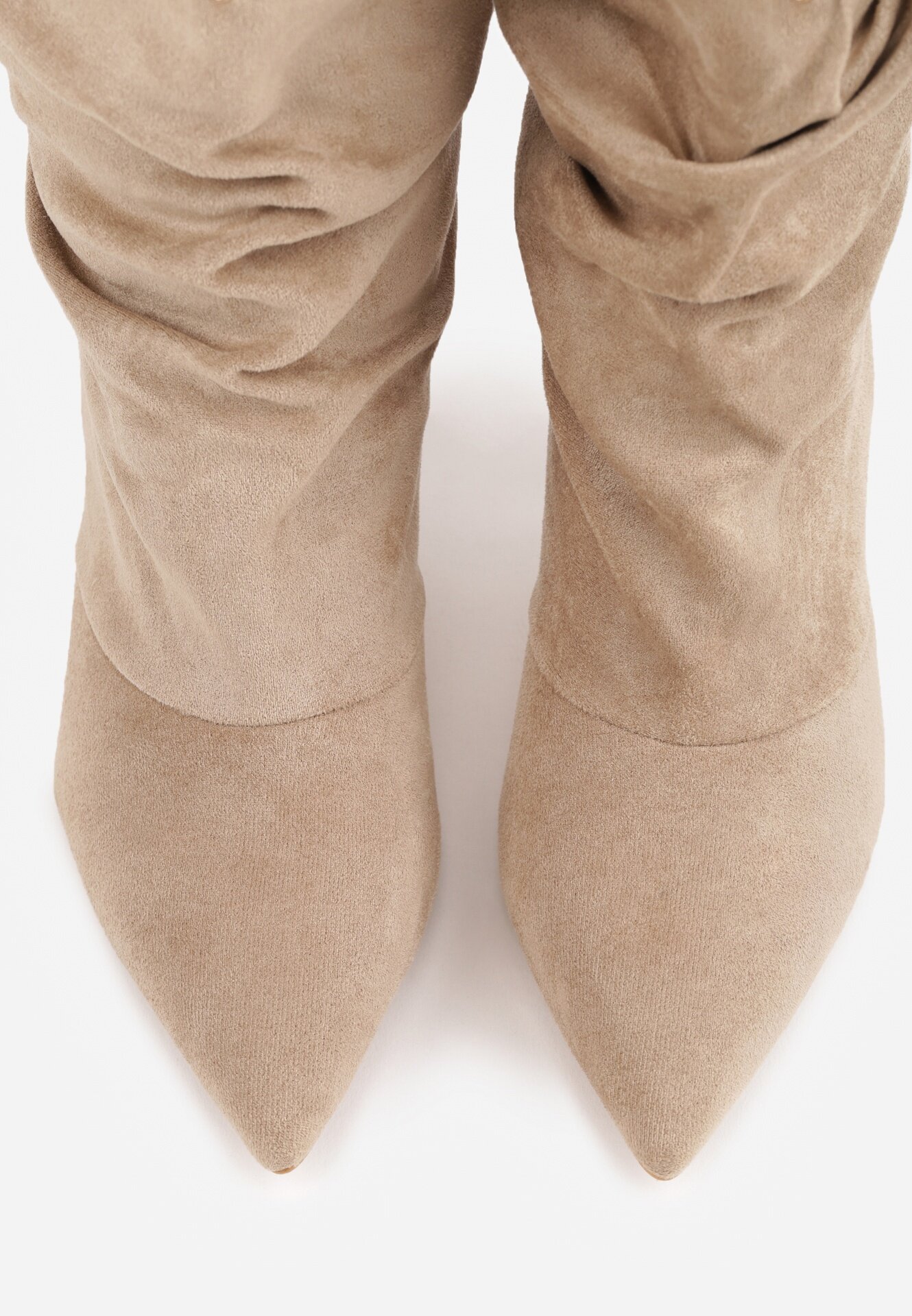 ideal Botine Slouchy cu toc stiletto din imitație de piele întoarsă cu ochiuri metalice decorative Tallie Bej închis