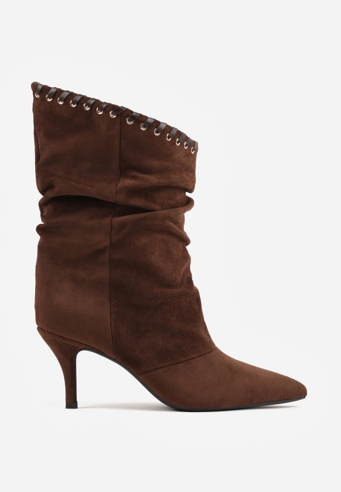 ideal Botine Slouchy cu toc stiletto din imitație de piele întoarsă cu ochiuri metalice decorative Tallie Maro