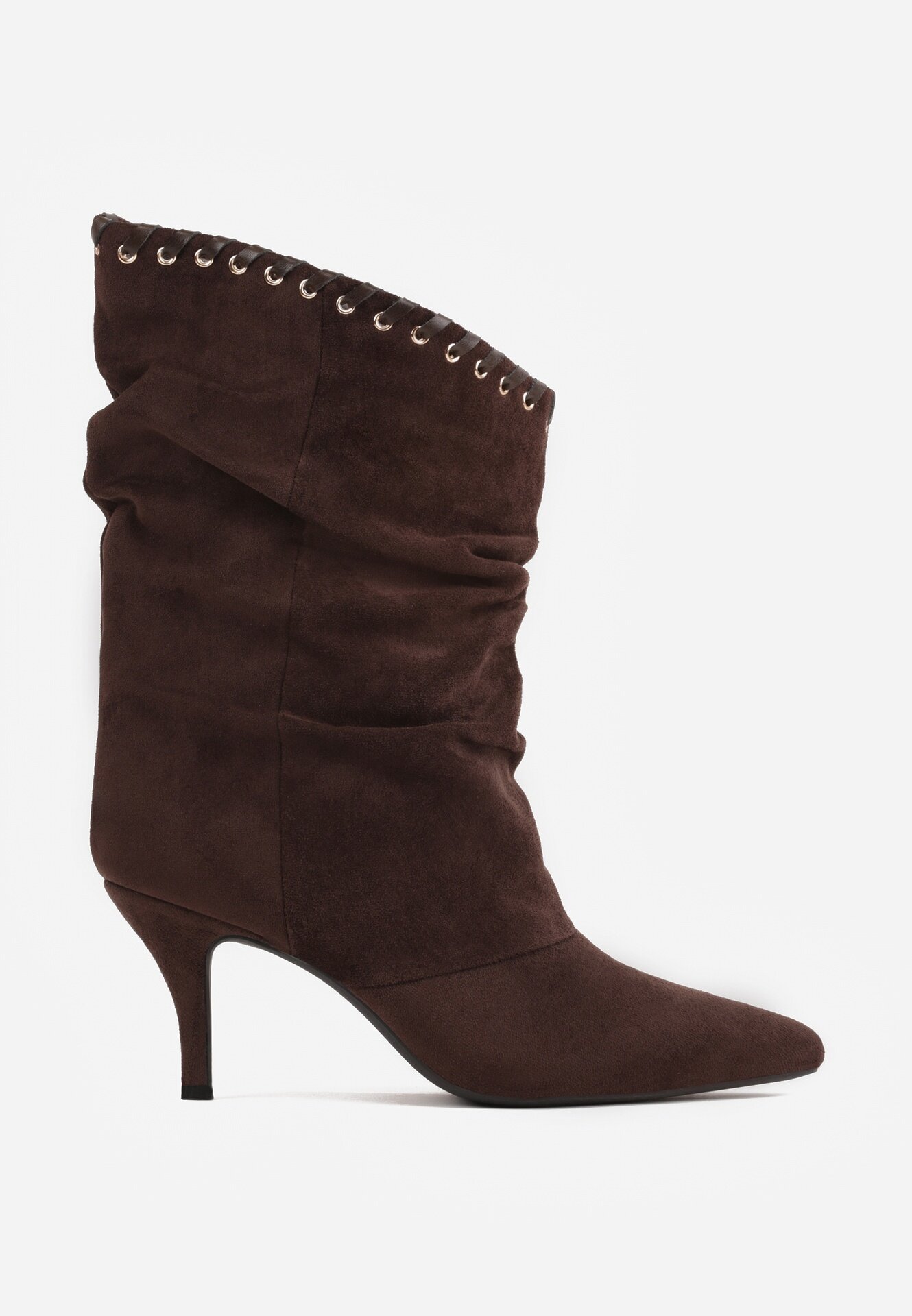 ideal Botine Slouchy cu toc stiletto din imitație de piele întoarsă cu ochiuri metalice decorative Tallie Maro
