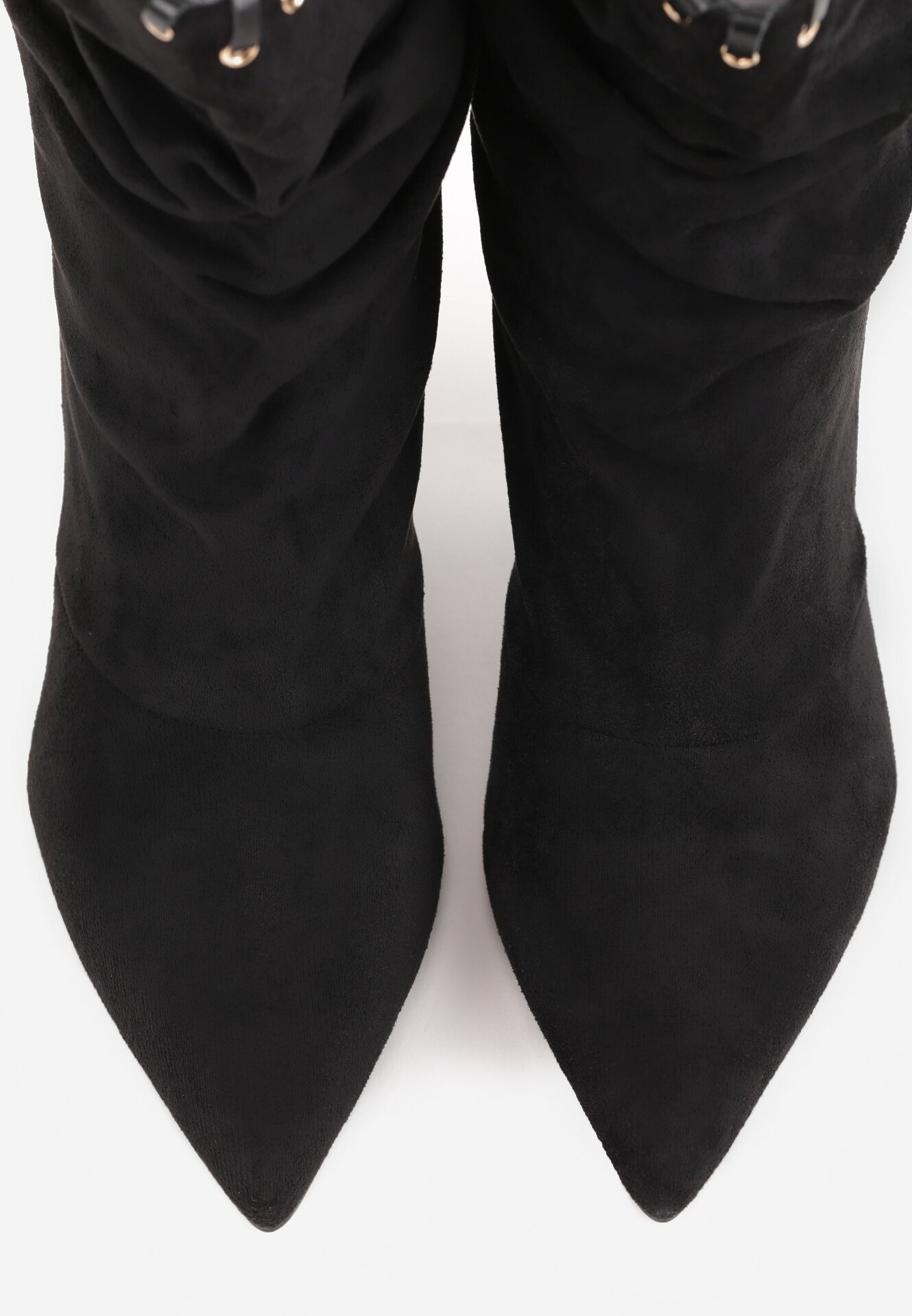 ideal Botine Slouchy cu toc stiletto din imitație de piele întoarsă cu ochiuri metalice decorative Tallie Negre