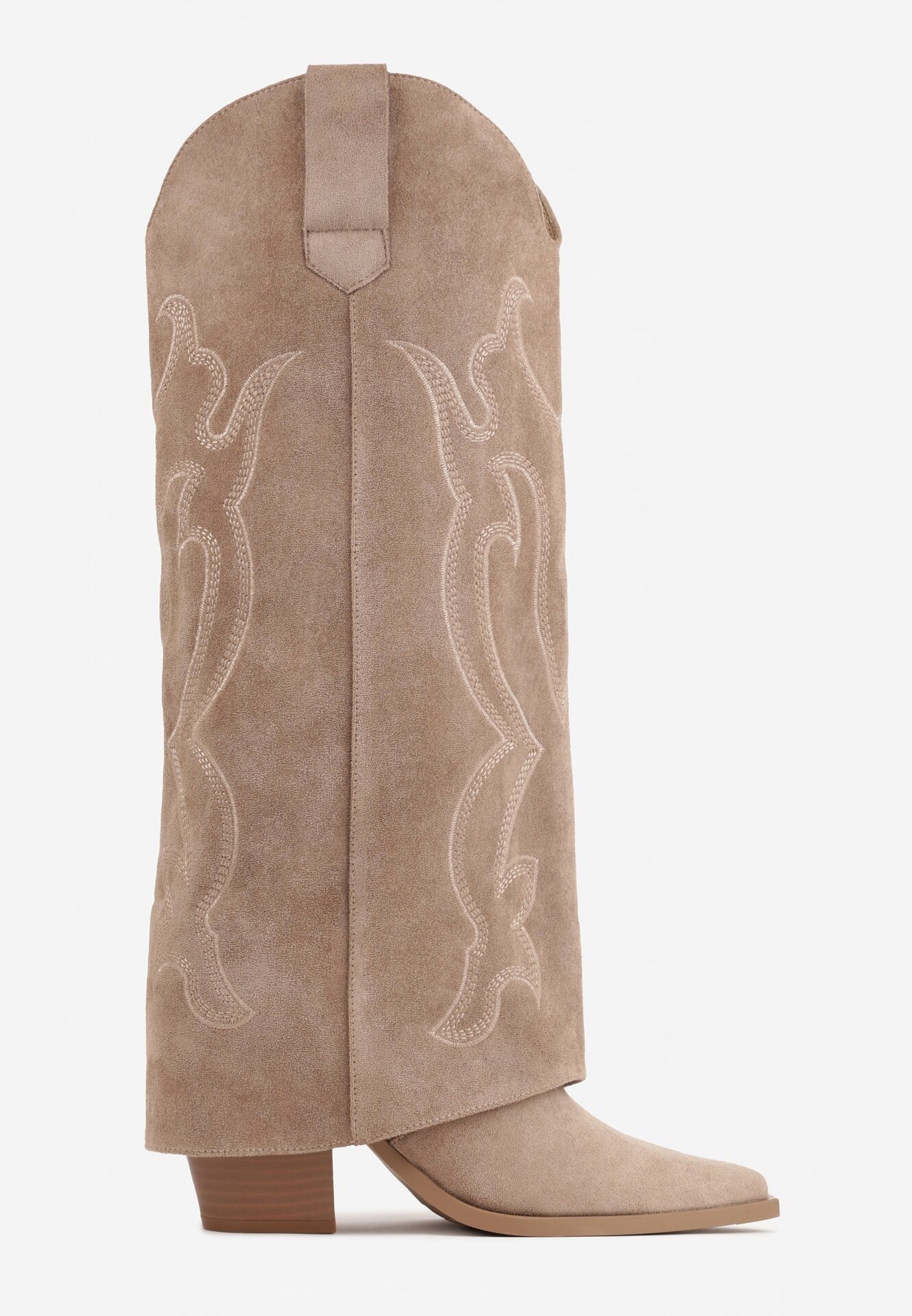 ideal Ciocate cu carâmbul răsfrânt pe toc conic cu cusături decorative Vava Bej închis