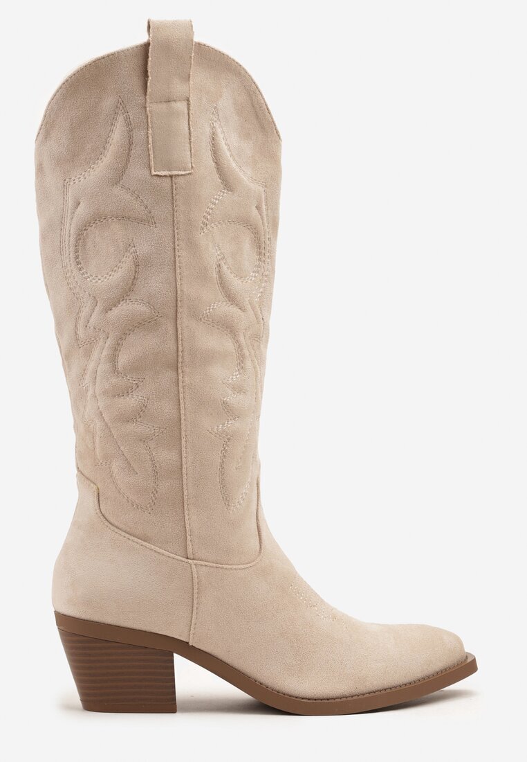 ideal Cizme Bej Stil Cowboy în Stil Clasic din Imitație de Piele Întoarsă Rilamira