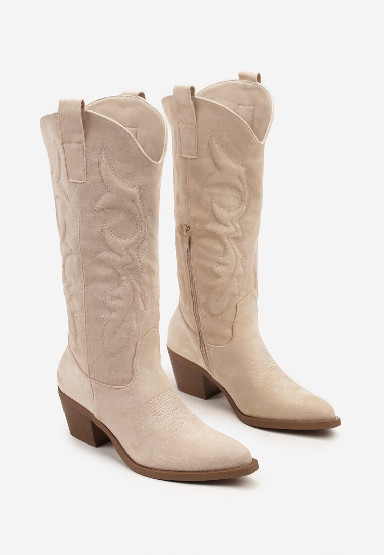 ideal Cizme Bej Stil Cowboy în Stil Clasic din Imitație de Piele Întoarsă Rilamira