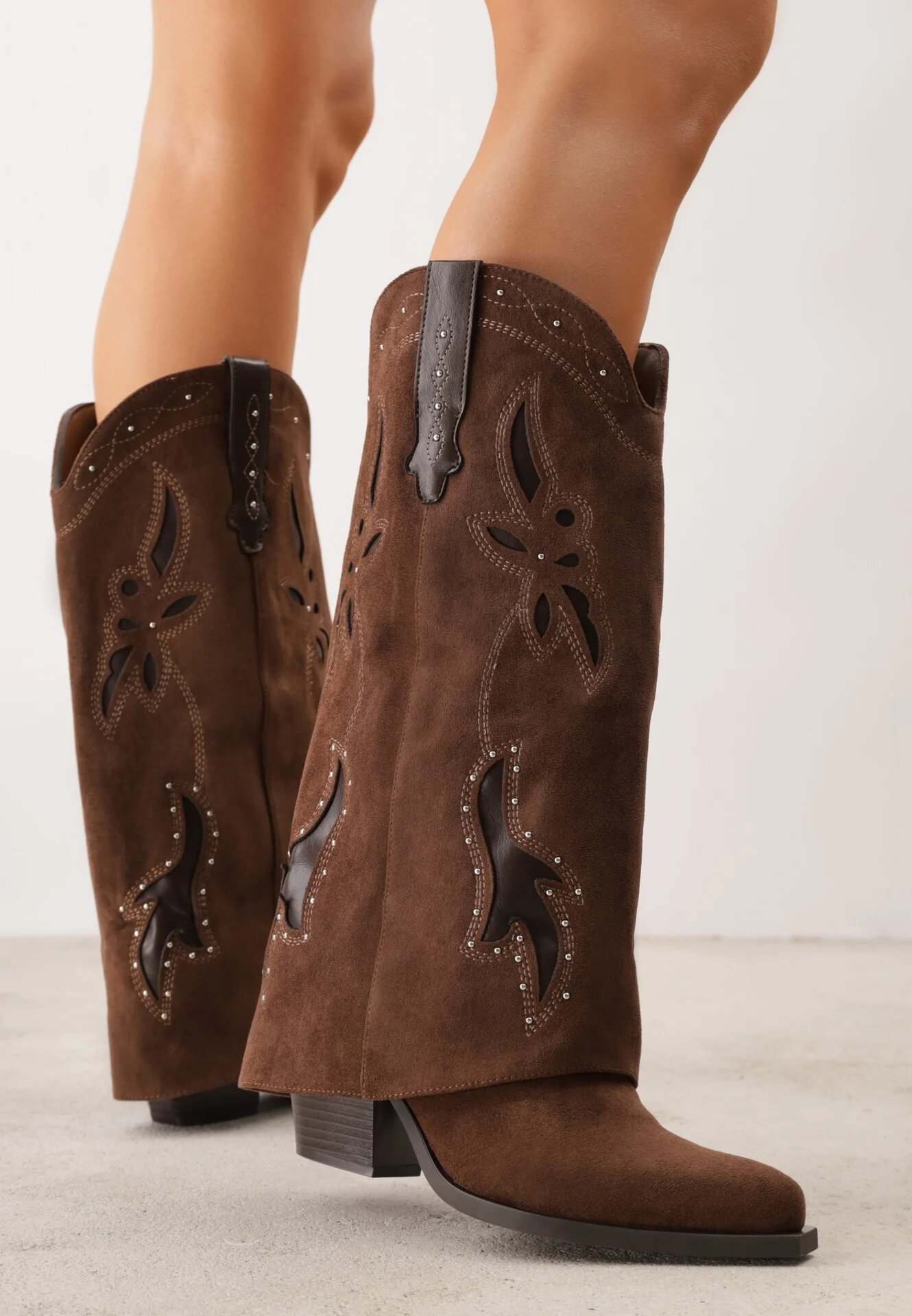 ideal Cizme de cowboy cu carâmb care imită piciorul cu zirconii decorative pe toc Anemona Maro