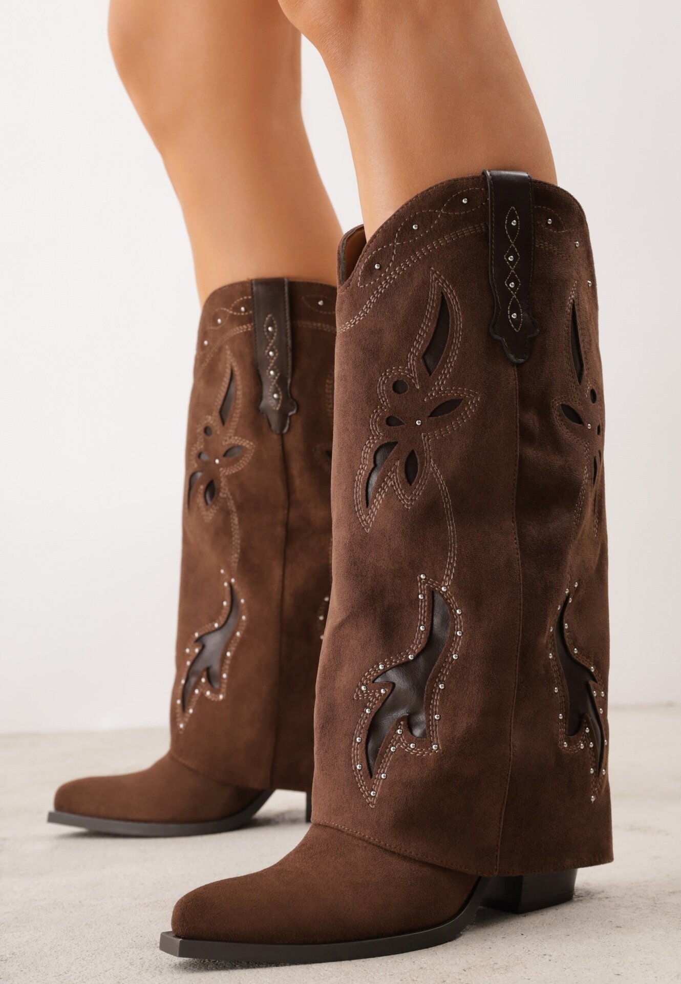 ideal Cizme de cowboy cu carâmb care imită piciorul cu zirconii decorative pe toc Anemona Maro