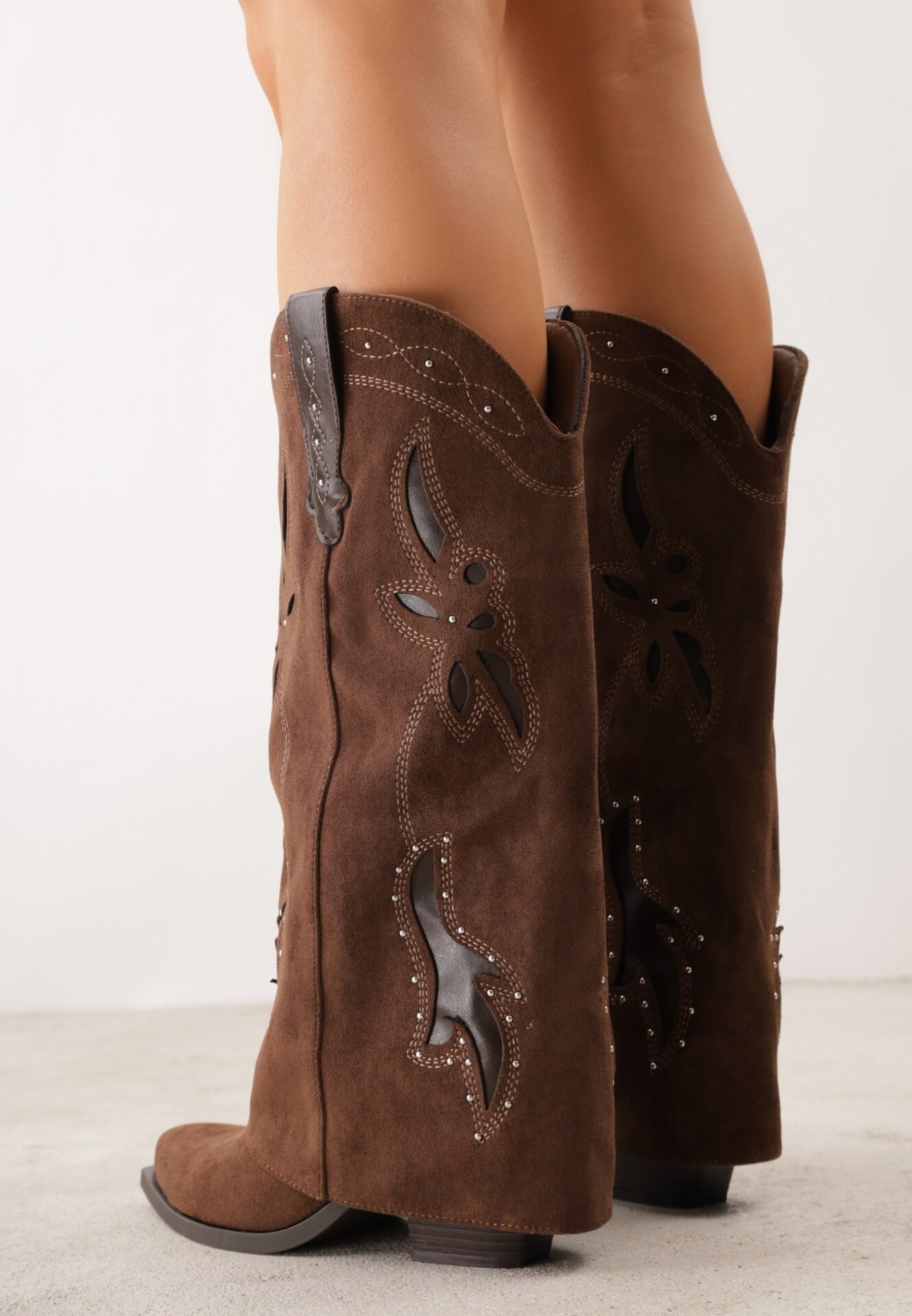 ideal Cizme de cowboy cu carâmb care imită piciorul cu zirconii decorative pe toc Anemona Maro