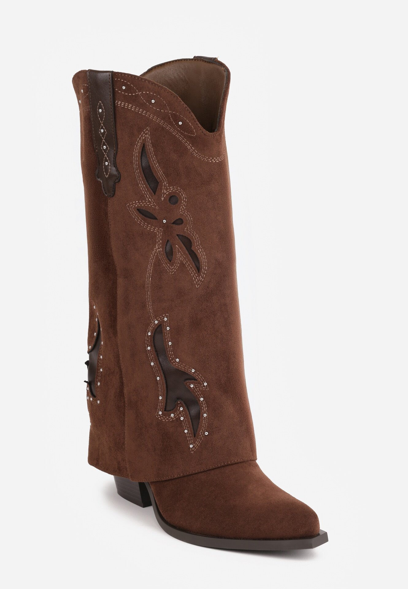 ideal Cizme de cowboy cu carâmb care imită piciorul cu zirconii decorative pe toc Anemona Maro