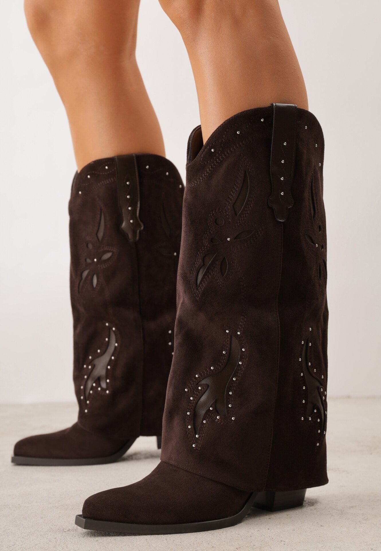 ideal Cizme de cowboy cu carâmb care imită piciorul cu zirconii decorative pe toc Anemona Maro