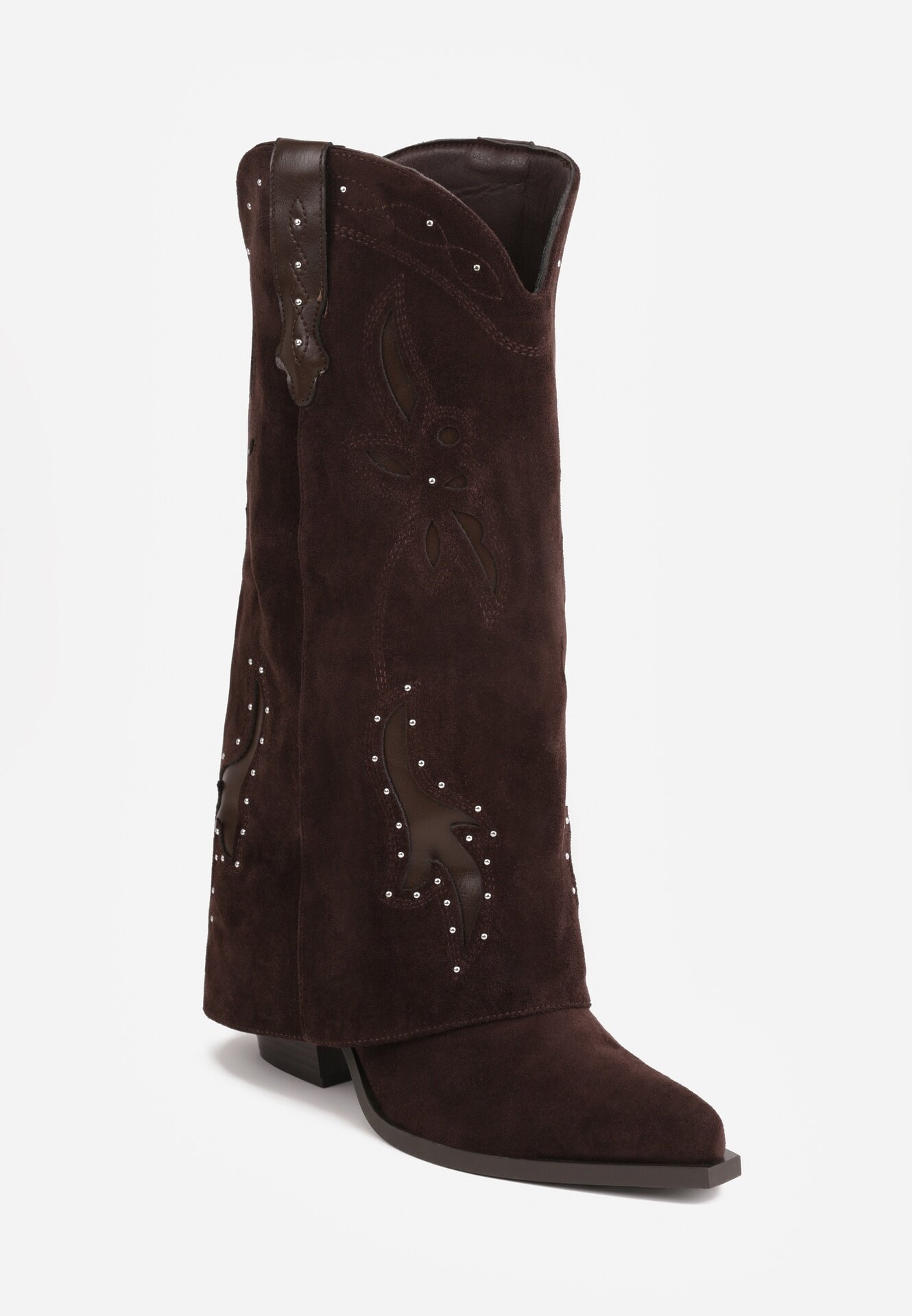 ideal Cizme de cowboy cu carâmb care imită piciorul cu zirconii decorative pe toc Anemona Maro