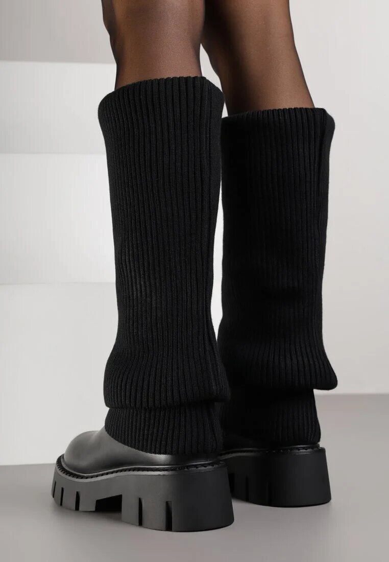 ideal Cizme Negre Chunky cu carâmb tricotat ce imită cracul pantalonului Fenema