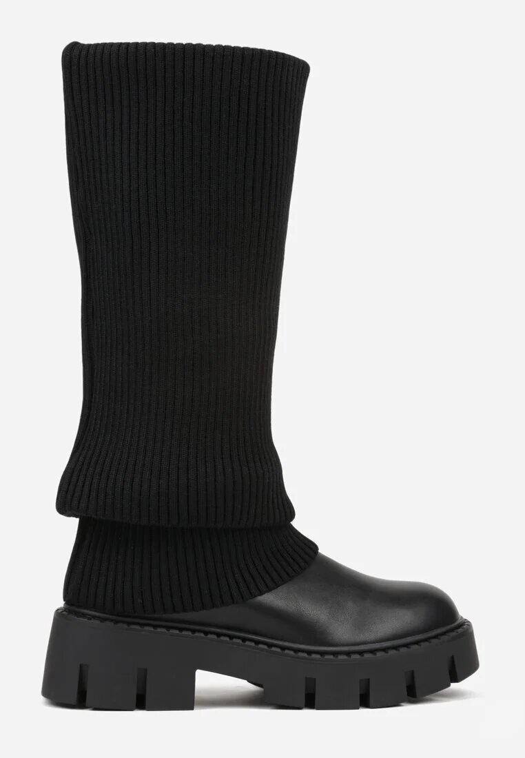 ideal Cizme Negre Chunky cu carâmb tricotat ce imită cracul pantalonului Fenema
