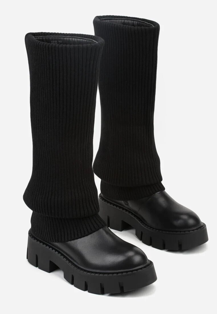ideal Cizme Negre Chunky cu carâmb tricotat ce imită cracul pantalonului Fenema