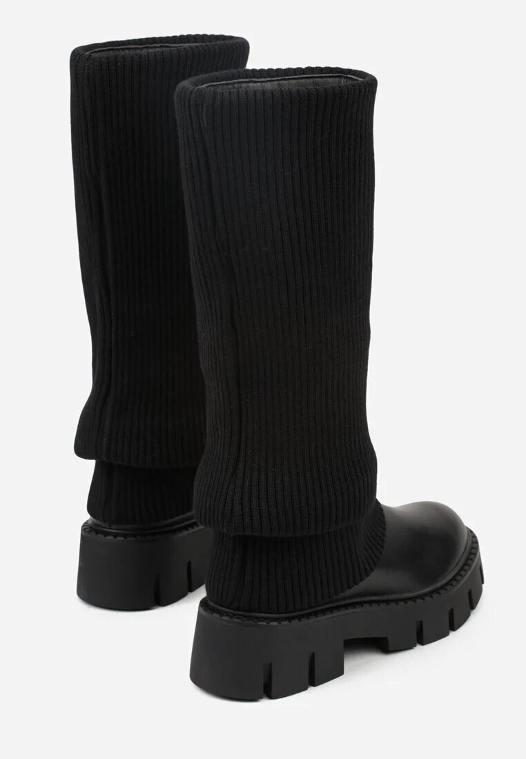 ideal Cizme Negre Chunky cu carâmb tricotat ce imită cracul pantalonului Fenema
