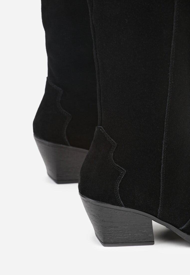 ideal Cizme Negre Stil cowboy cu toc conic din piele intoarsă naturală Adeora