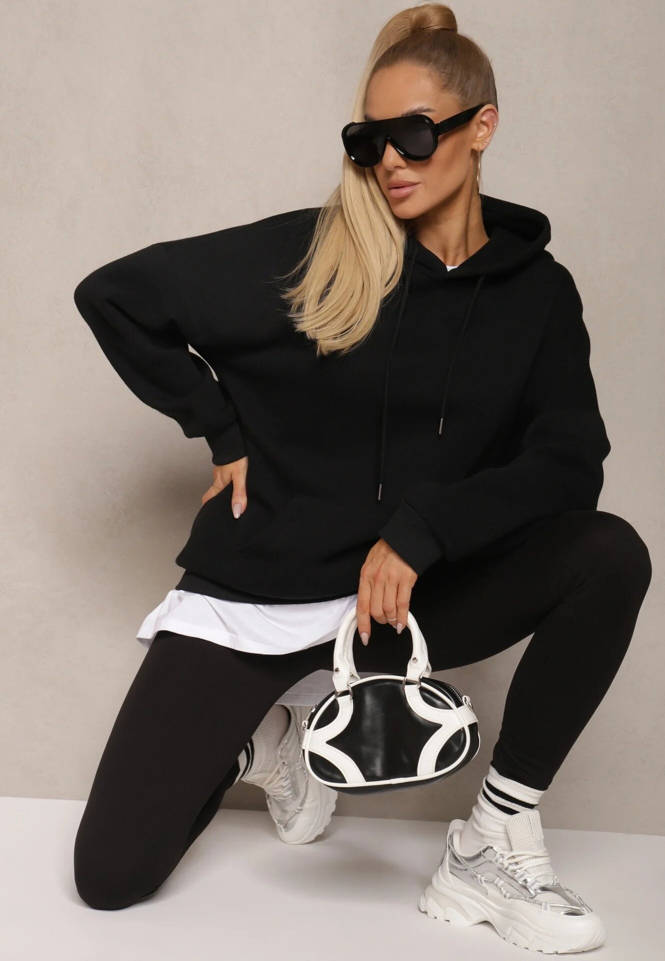 ideal Colanți negri din tricot High Waist cu elastic în talie Nimzza