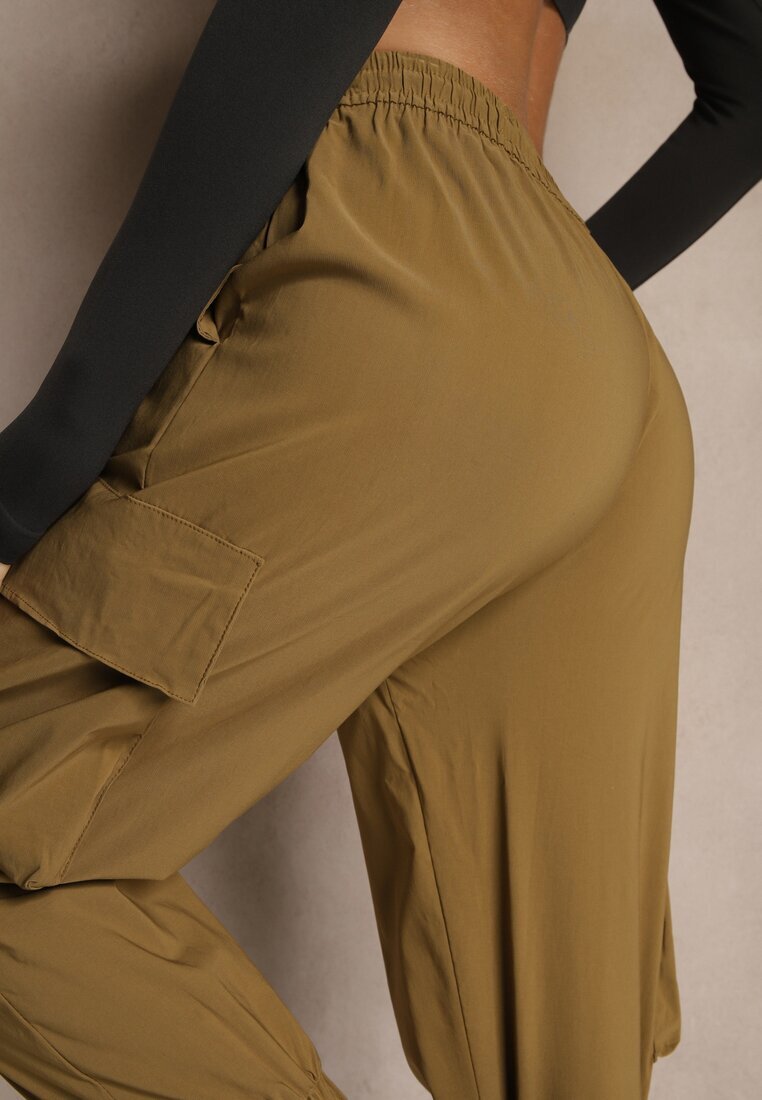 ideal Pantaloni Cargo Verzi din Bumbac Talie Înaltă Kolanielis
