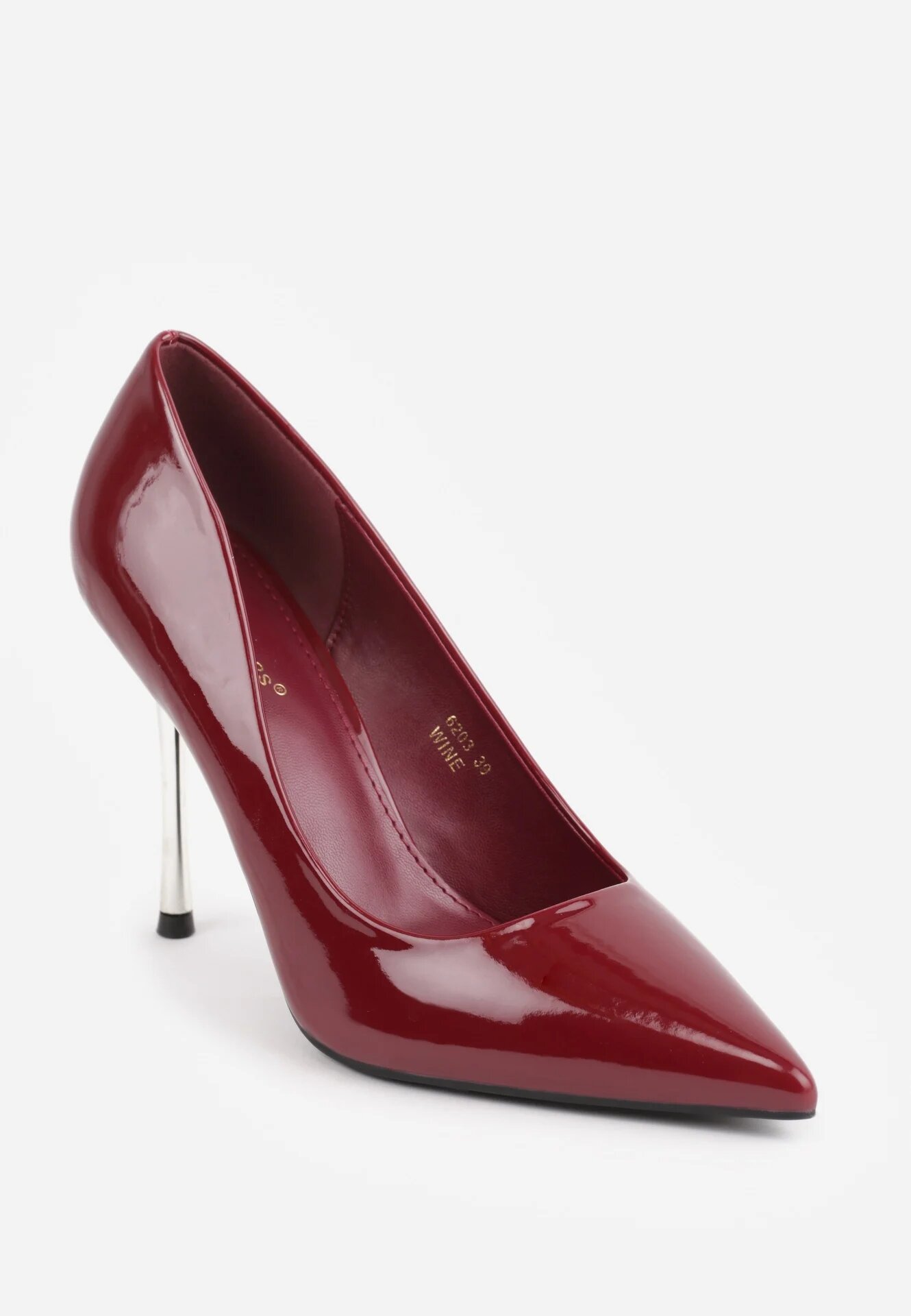 ideal Pantofi cu toc cui cu luciu lăcuit pe toc metalic cu linie subțire Gaenzira Bordo