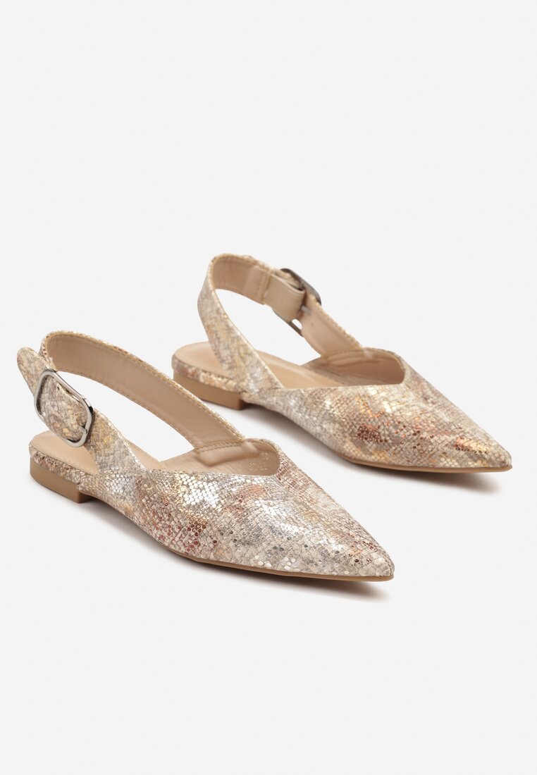 ideal Sandale Aurii Cu Imprimeu Șarpe Tip Slingback Cu Cataramă Banelias