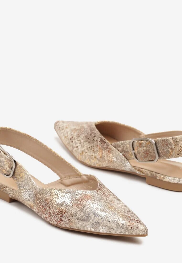 ideal Sandale Aurii Cu Imprimeu Șarpe Tip Slingback Cu Cataramă Banelias