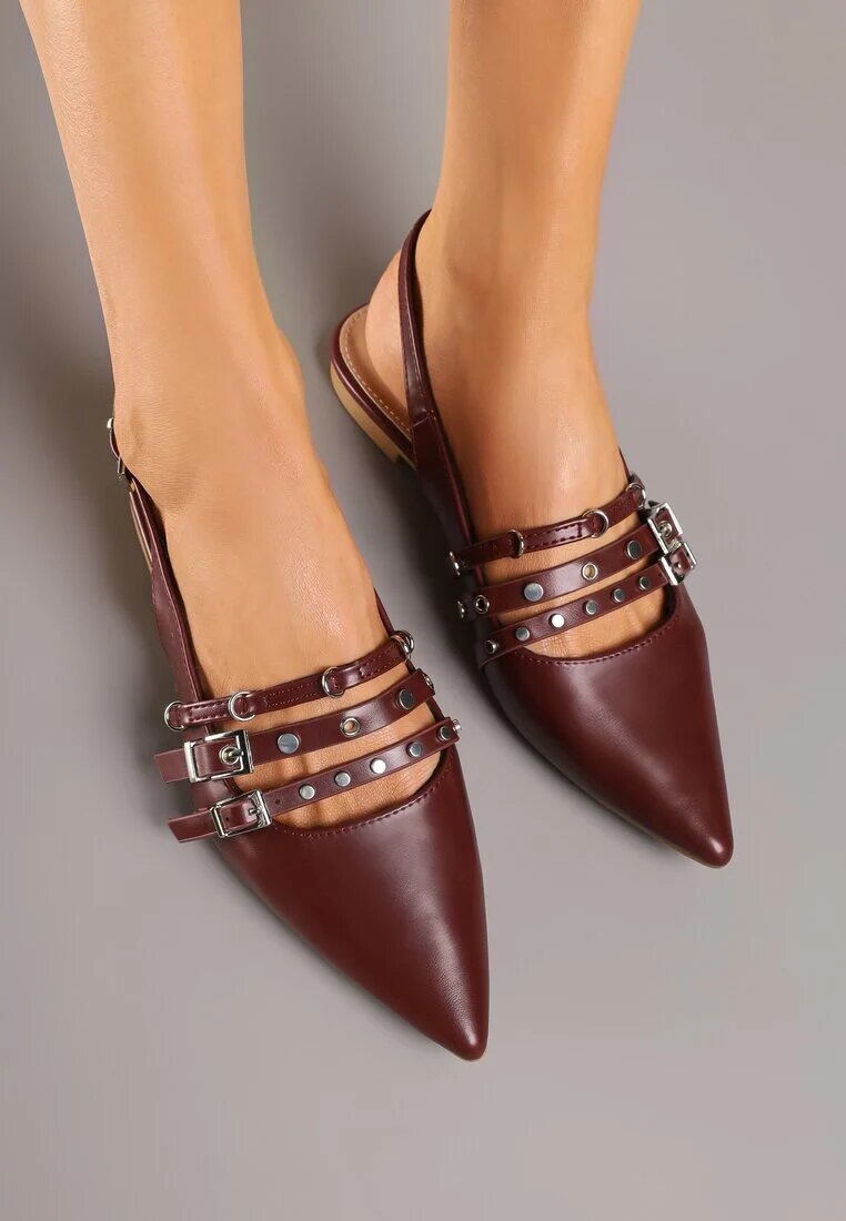 ideal Sandale Bordeaux Slingback cu vârf ascuțit decorate cu barete și catarame Voseira
