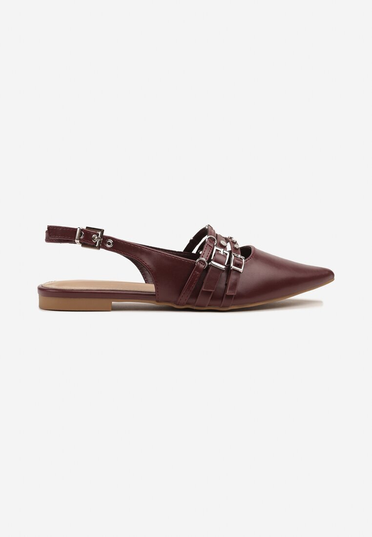 ideal Sandale Bordeaux Slingback cu vârf ascuțit decorate cu barete și catarame Voseira