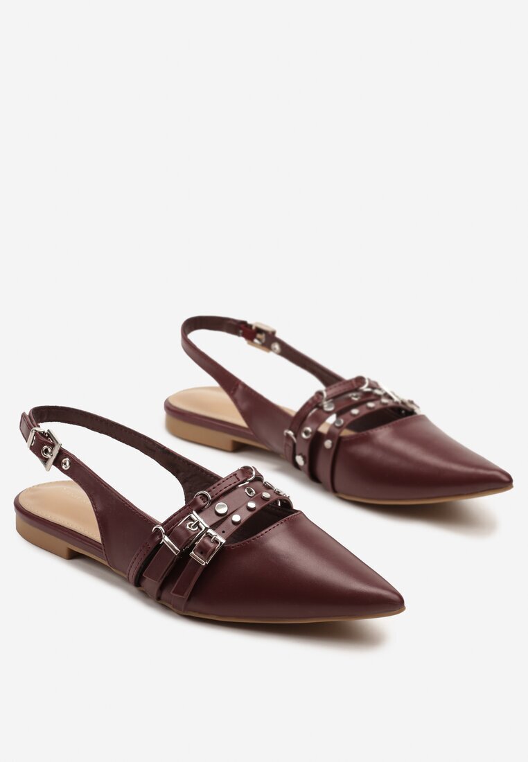 ideal Sandale Bordeaux Slingback cu vârf ascuțit decorate cu barete și catarame Voseira