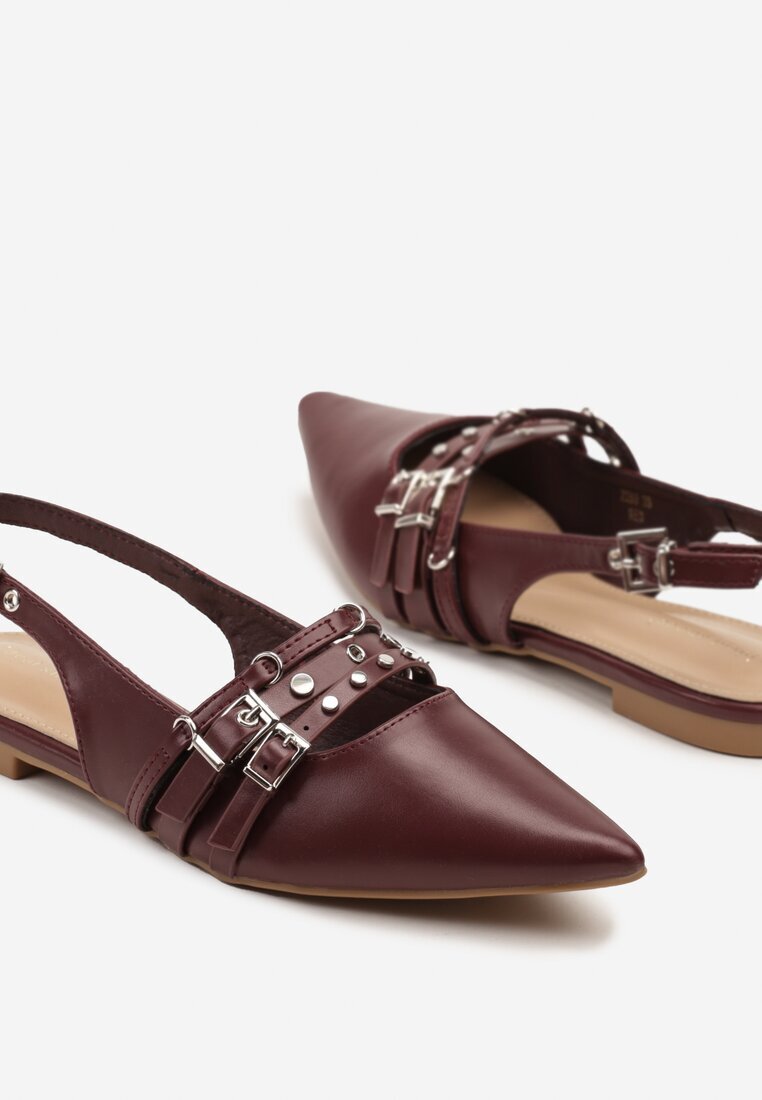 ideal Sandale Bordeaux Slingback cu vârf ascuțit decorate cu barete și catarame Voseira