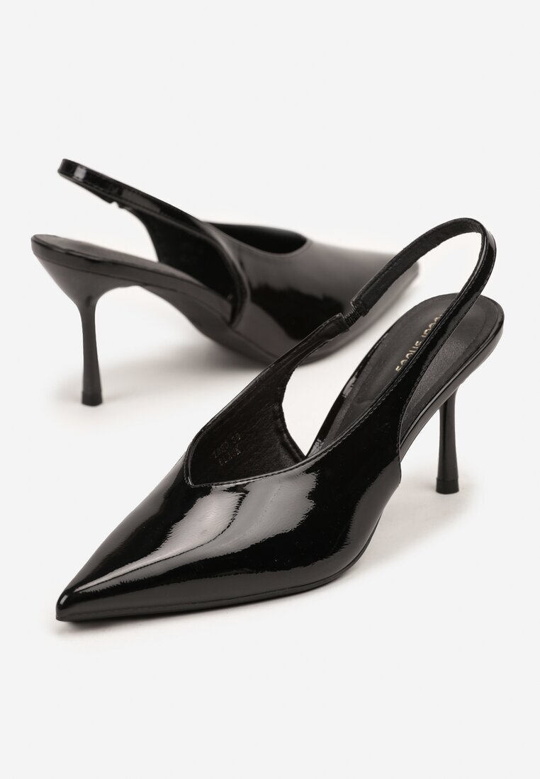 ideal Sandale Negre Lăcuite cu toc stiletto Tip slingback Addoxie