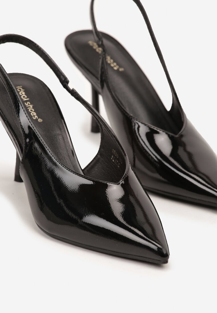 ideal Sandale Negre Lăcuite cu toc stiletto Tip slingback Addoxie