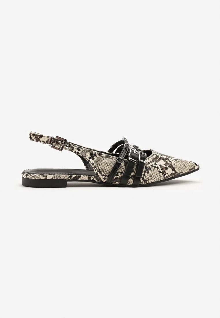 ideal Sandale Negru-Bej model șarpe Slingback cu vârf ascuțit cu barete și catarame Voseira