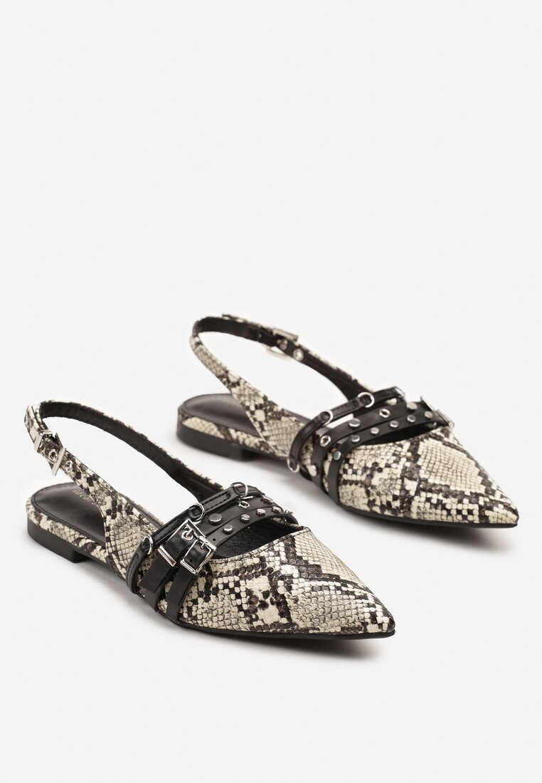 ideal Sandale Negru-Bej model șarpe Slingback cu vârf ascuțit cu barete și catarame Voseira