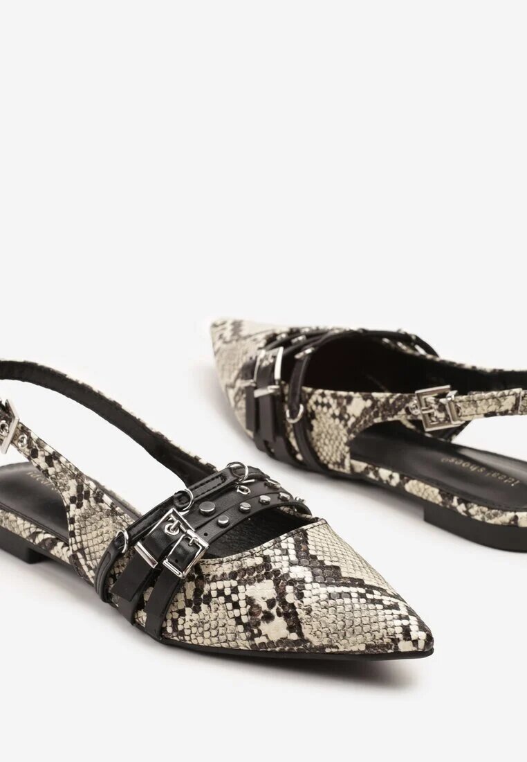 ideal Sandale Negru-Bej model șarpe Slingback cu vârf ascuțit cu barete și catarame Voseira