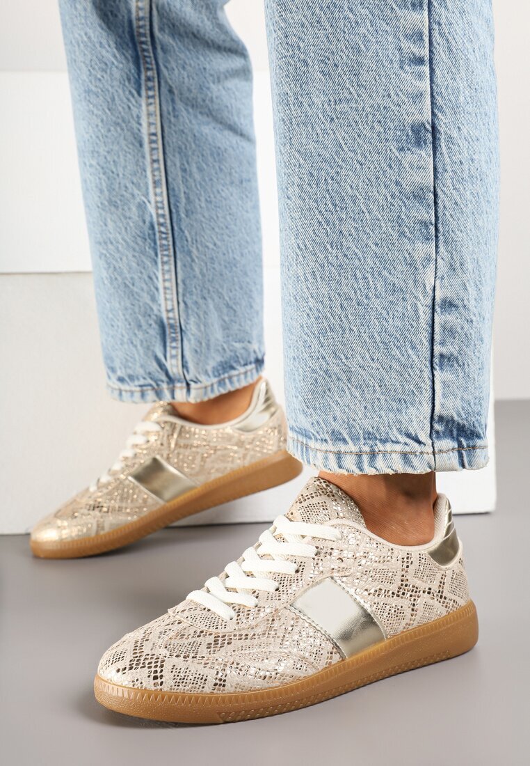 ideal Sneakers Aurii cu imprimeu de șarpe în stilul iconic Neolithaen