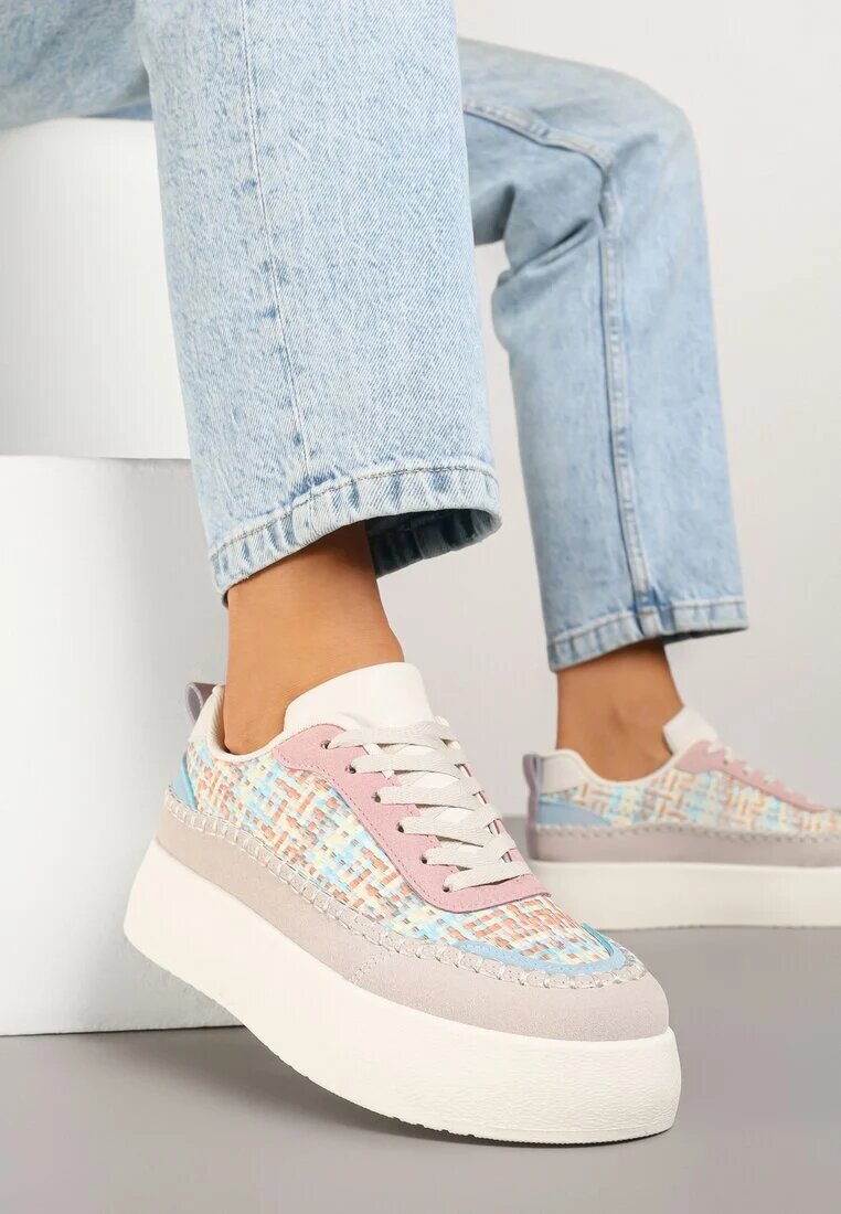 ideal Sneakers Bej-Roz cu Platformă Decorați cu Împletitură Nilaraviela