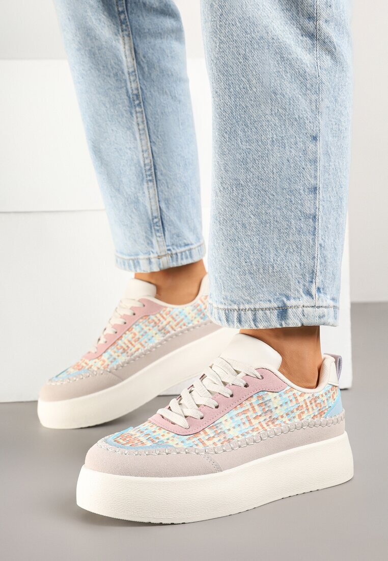 ideal Sneakers Bej-Roz cu Platformă Decorați cu Împletitură Nilaraviela