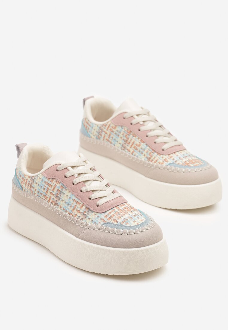 ideal Sneakers Bej-Roz cu Platformă Decorați cu Împletitură Nilaraviela