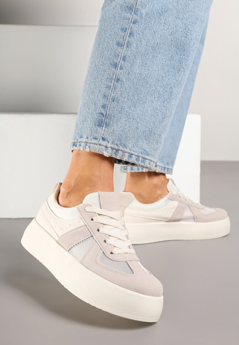 ideal Sneakers Bej Tip Tenisi Cult cu Talpă Groasă Nanessa