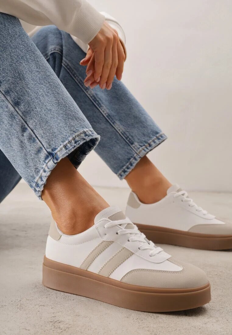 ideal Sneakers Tenisi Bej și Alb Decorate cu Benzi Sovresia