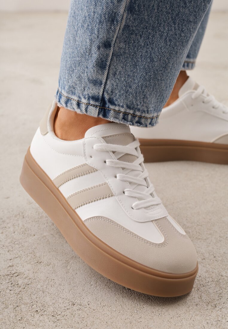 ideal Sneakers Tenisi Bej și Alb Decorate cu Benzi Sovresia