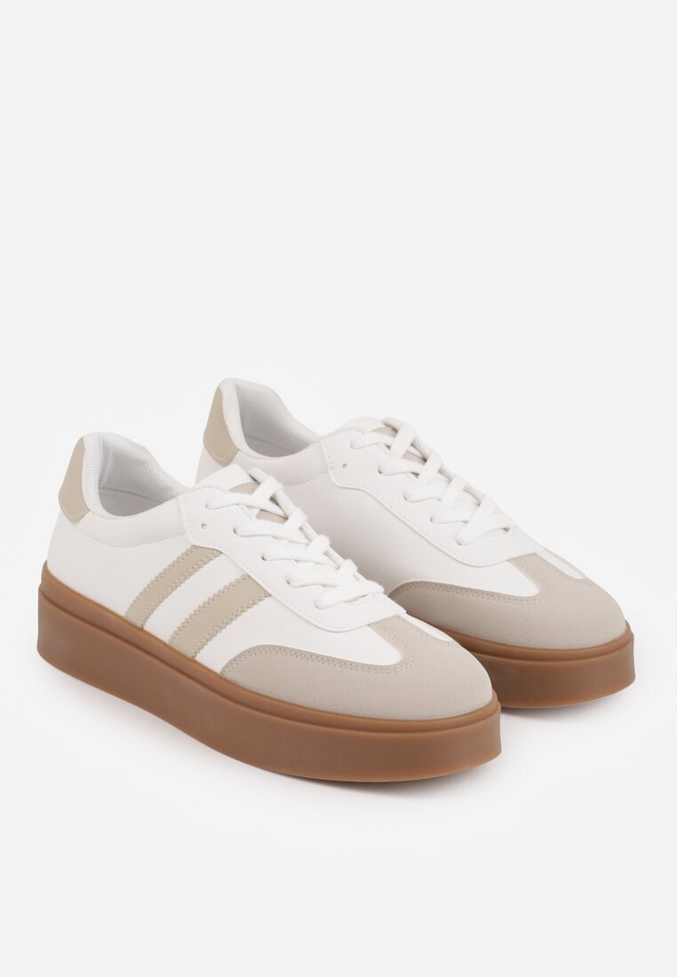 ideal Sneakers Tenisi Bej și Alb Decorate cu Benzi Sovresia
