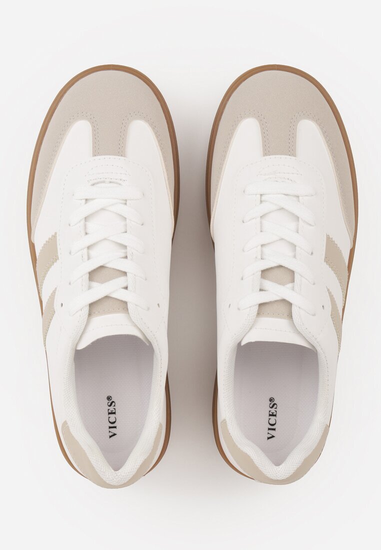 ideal Sneakers Tenisi Bej și Alb Decorate cu Benzi Sovresia